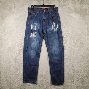 Track‎ 23 Distressed Jeans Mens 30x32 Blue Red Contrast Stitch Modern Skinny Fit